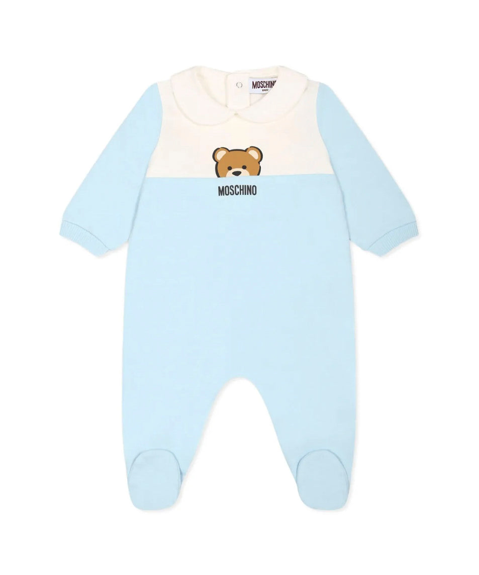 Moschino Kids Tutina Celeste con Stampa per Neonati