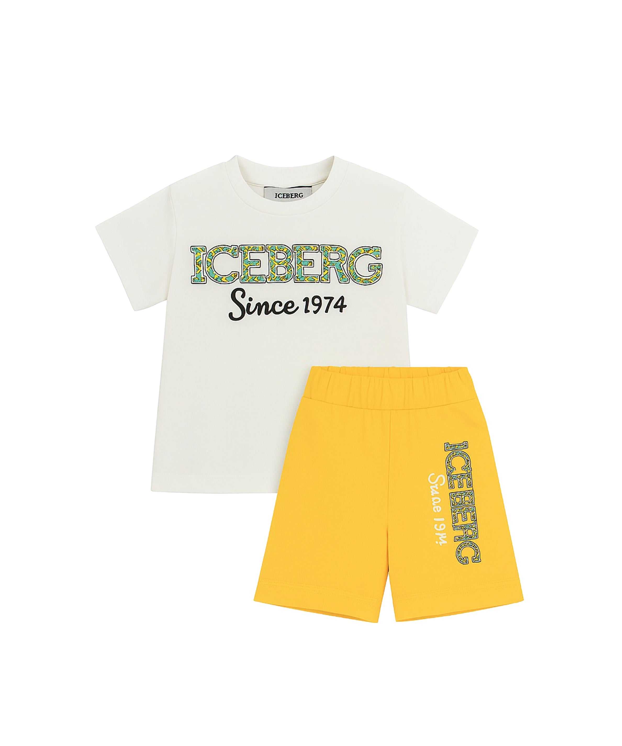 Iceberg Kids T-shirt Bianca con Short Giallo per Neonati