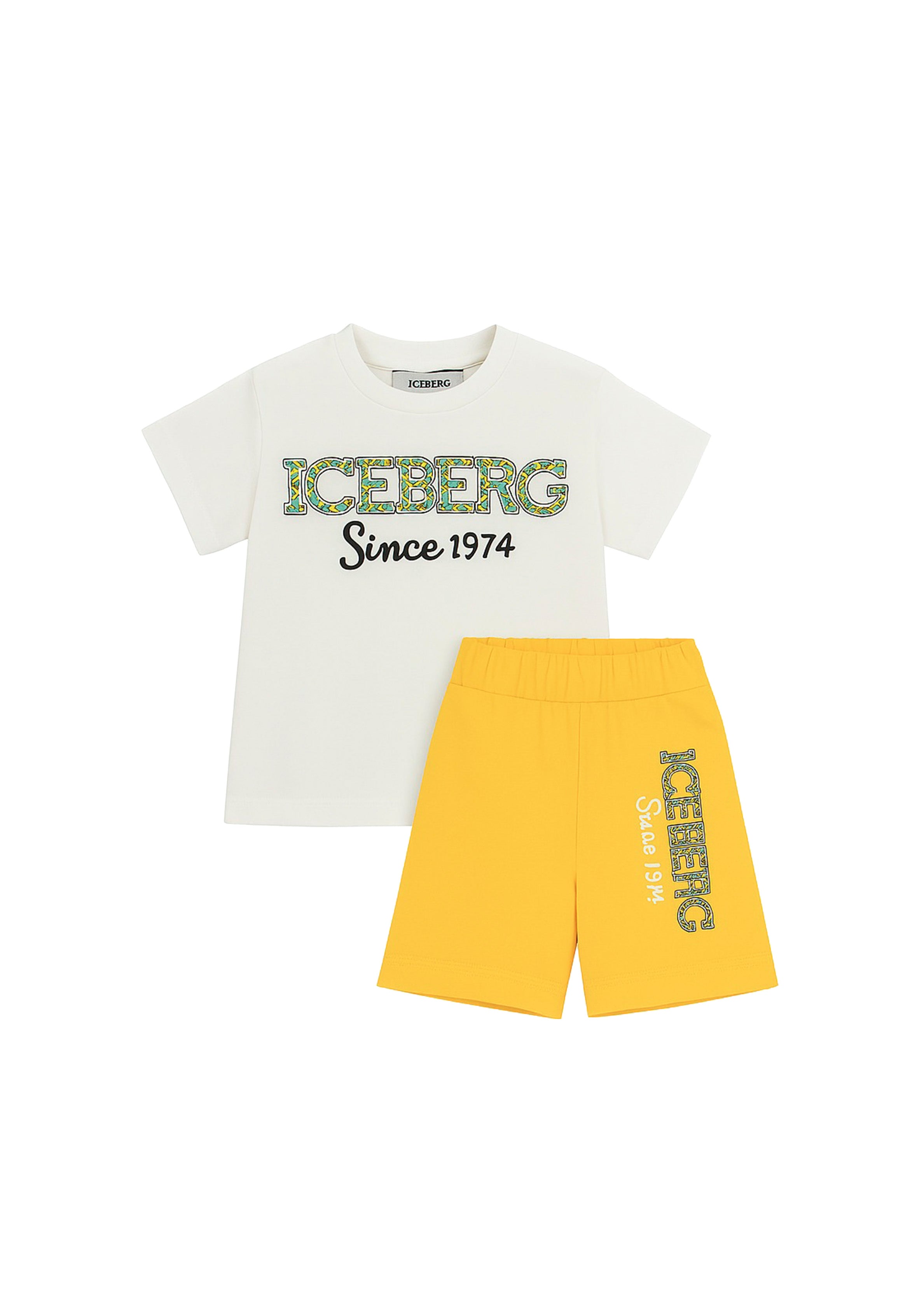 Iceberg Kids T-shirt Bianca con Short Giallo per Neonati