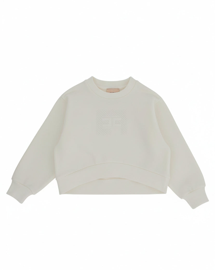 Elisabetta Franchi La Mia Bambina Felpa Girocollo Panna con Logo Centrale per Neonate