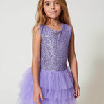 Twinset Kids Abito Viola con Tulle e Paillettes per Bambine