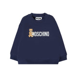 Moschino Kids Felpa Girocollo Blu con Logo per Neonati