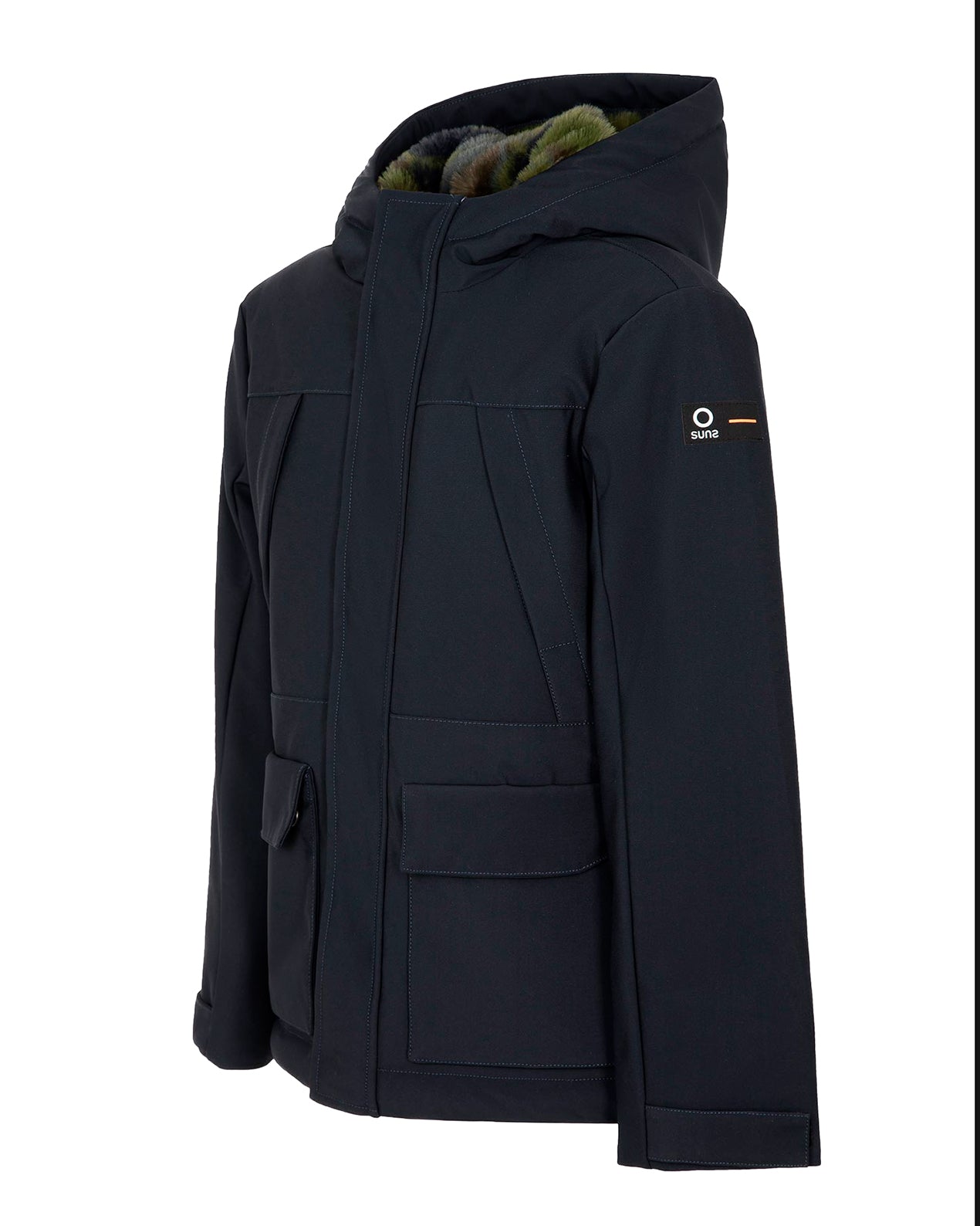 SUNS Kids Giubbotto blu scuro con Cappuccio e Interno in Pelliccia per Bambini