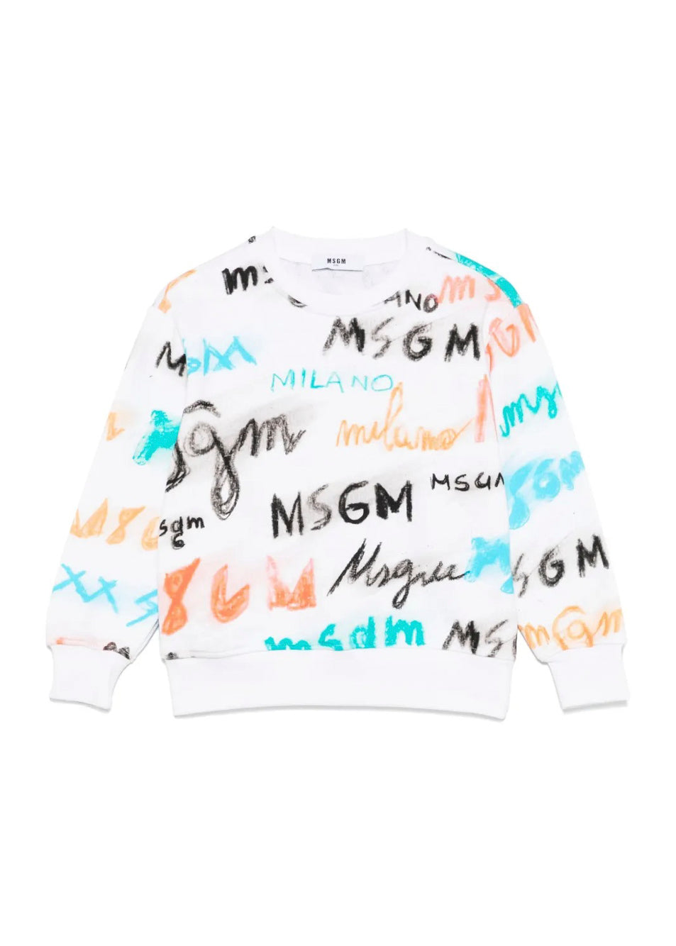 MSGM Kids Felpa Bianca con Stampa All Over per Bambini fronte