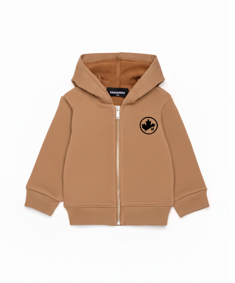 Dsquared2 Kids Felpa con Zip Indian Tan con Cappuccio per Neonati