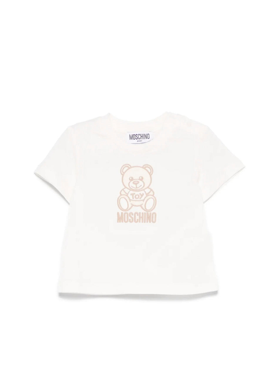 Moschino Kids T-shirt Panna con Ricamo Teddy per Neonati