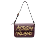 Msgm Kids Borsetta a Spalla Bordeaux con Stampa Logo Maxi MSGM a Contrasto per Bambine