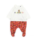 Moschino Kids Tutina Bianca/Rosso con Logo All Over per Neonati