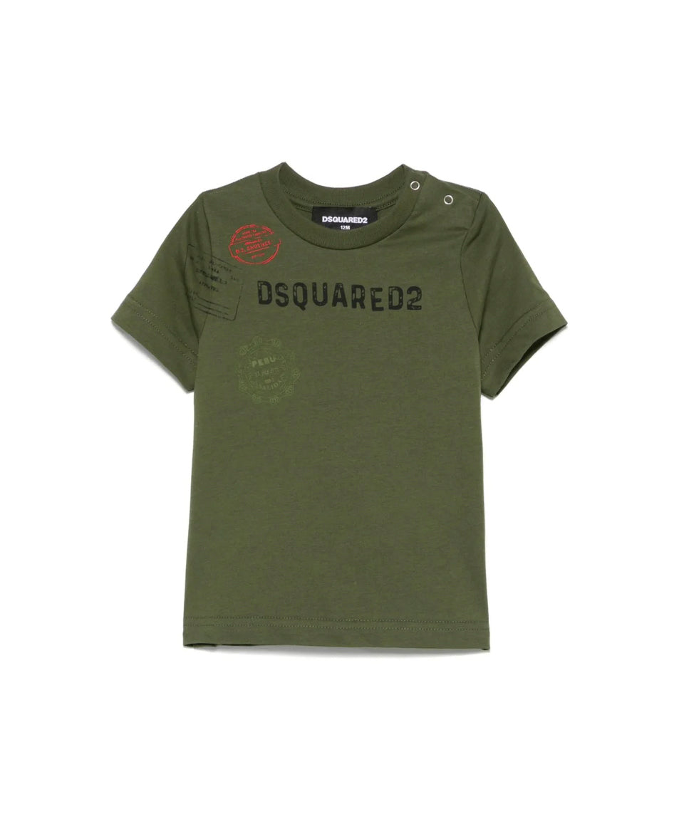 squared2 Kids T-shirt Verde con Stampa Logo per Neonati
