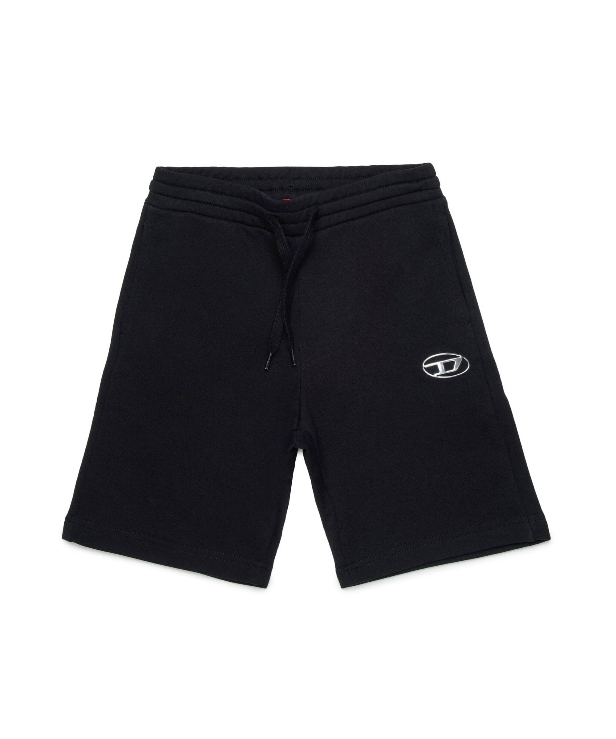Diesel Kids Short in Felpa Nero con Logo Oval D Metallico per Bambini