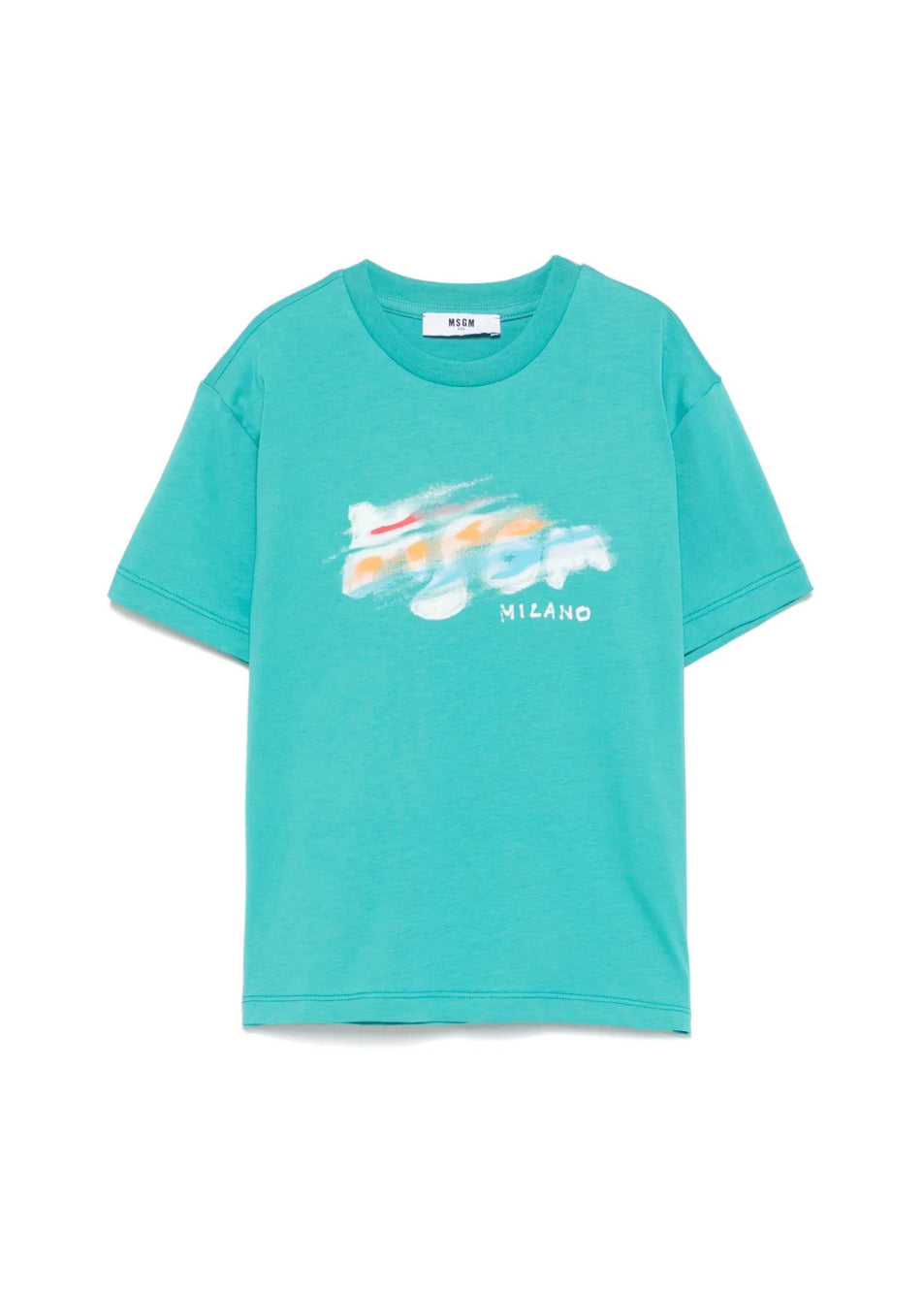 MSGM Kids T-shirt Verde Ottanio con Blurred Logo per Bambini fronte