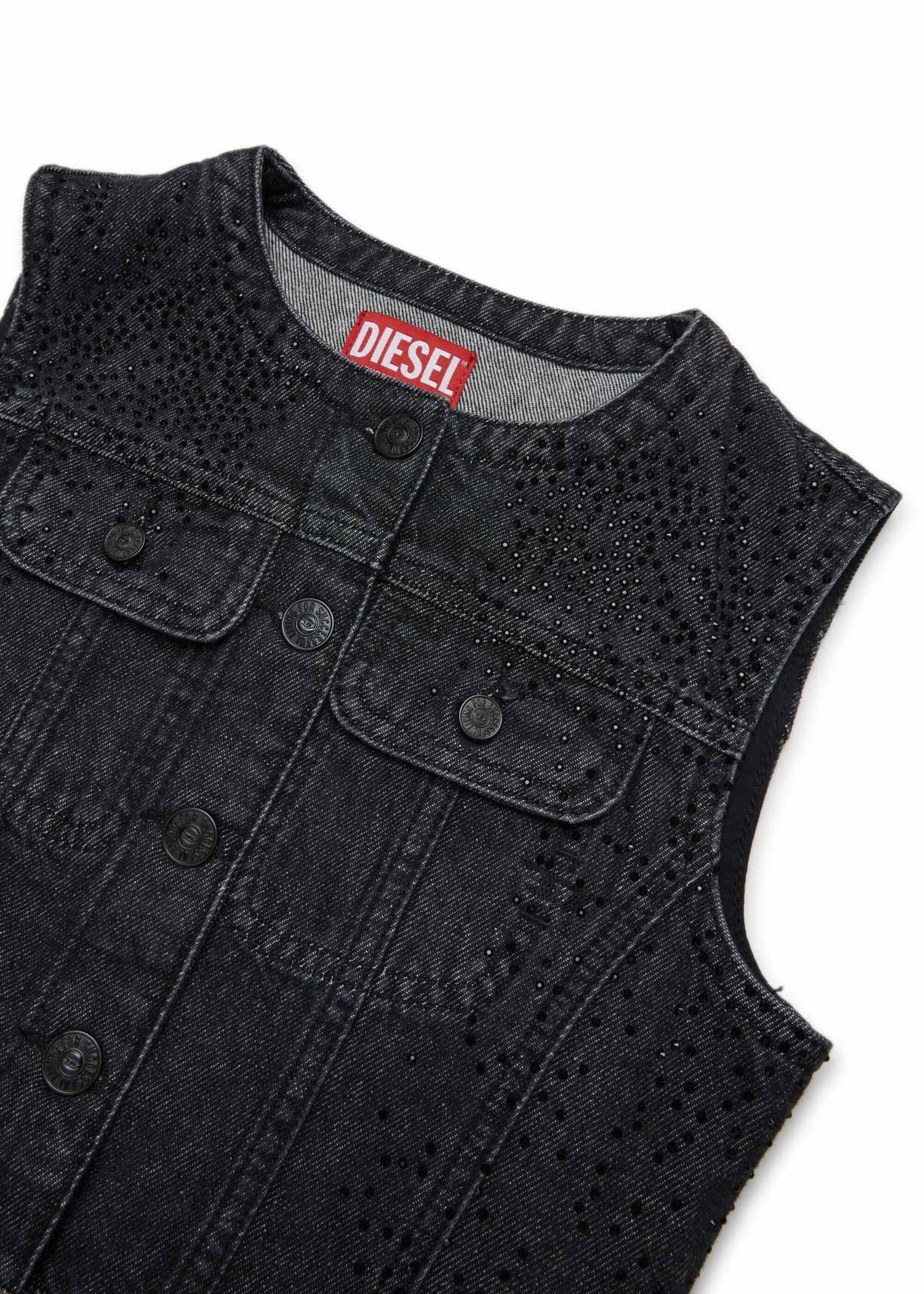 Diesel Kids Gilet Denim Nero Hotfix per Bambine (dettaglio)
