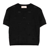 Elisabetta Franchi La Mia Bambina T-shirt in Maglia Nera con Strass Logo per Bambine