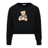 Felpa Moschino Kids nera con stampa Teddy Bear. Morbida e comoda, perfetta per look casual e divertenti.