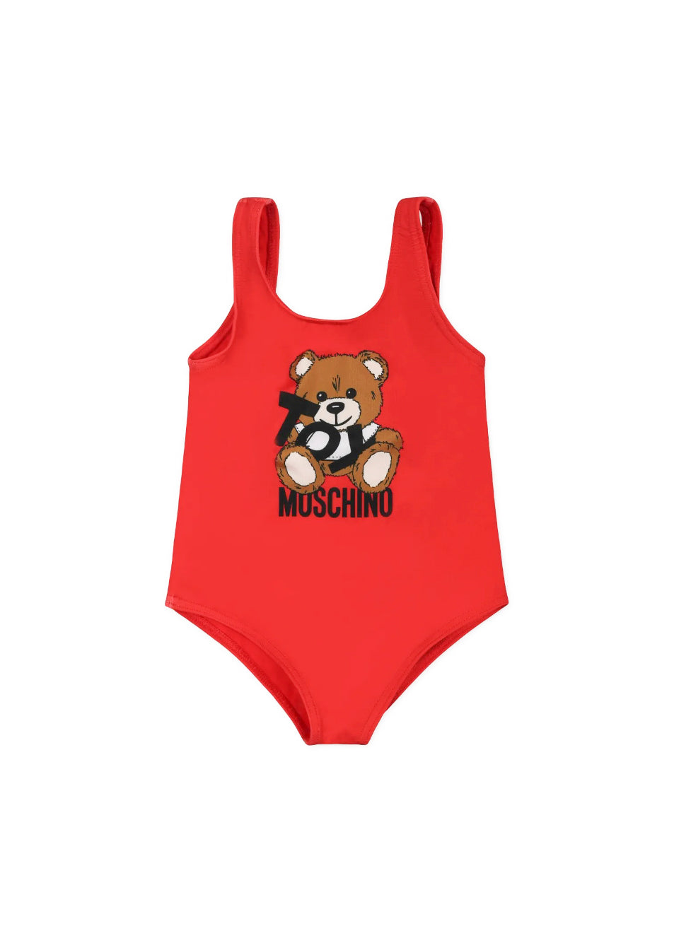 Moschino Kids Costume Monokini Rosso con Stampa per Neonate
