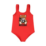 Moschino Kids Costume Monokini Rosso con Stampa per Neonate