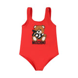 Moschino Kids Costume Monokini Rosso con Stampa per Neonate