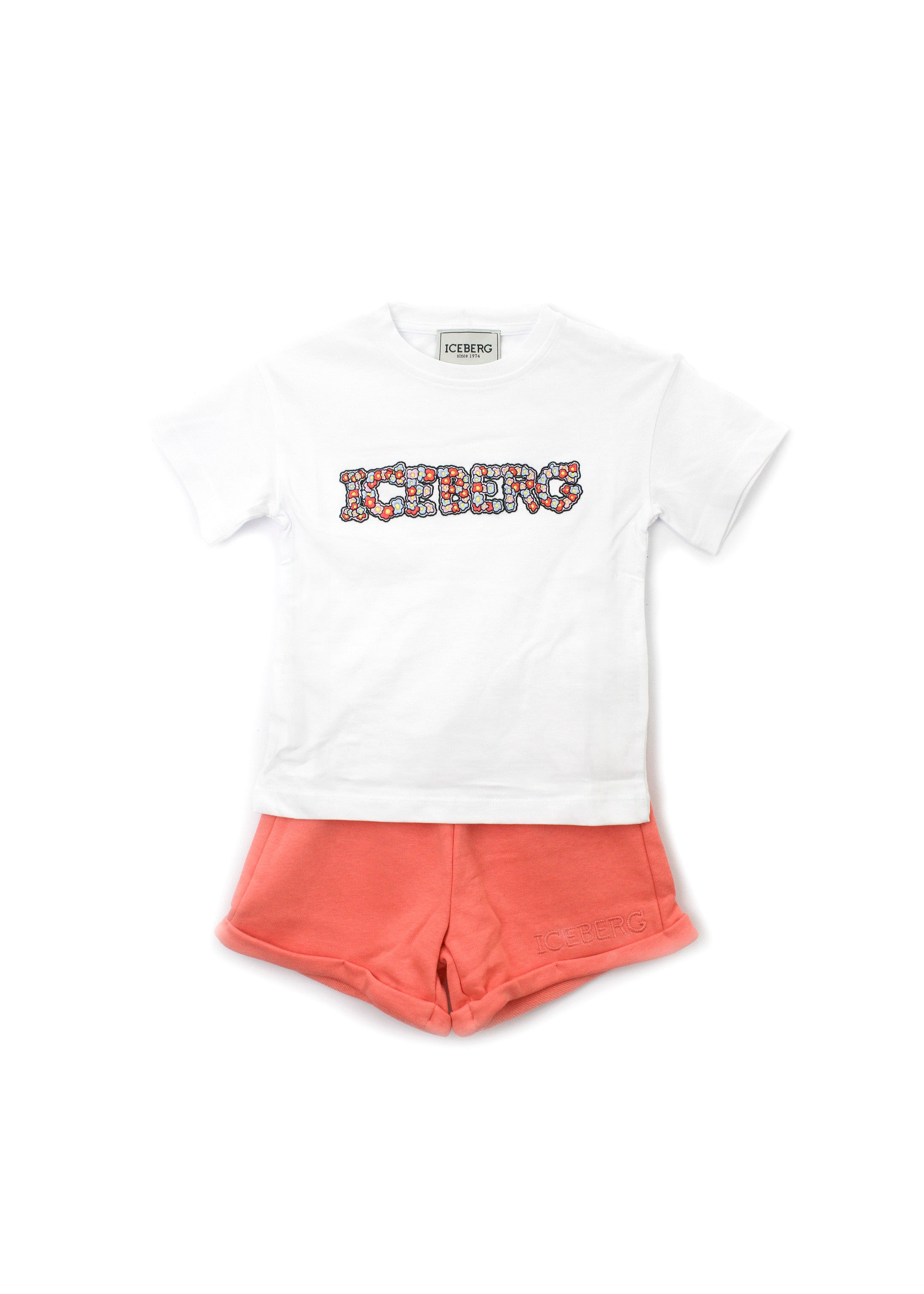 Iceberg Kids T-shirt Bianca con Logo e Shorts Rosa per Neonate