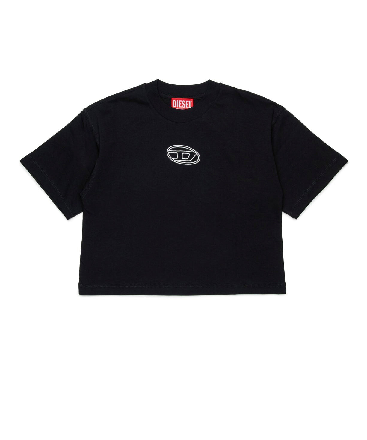 Diesel Kids T-Shirt Nera Boxy con Oval D per Bambine