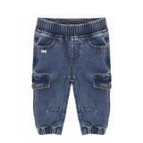 Alessandrini Kids Jeans Denim Blu con Vita Elasticizzatà e Logo in Metallo per Neonati