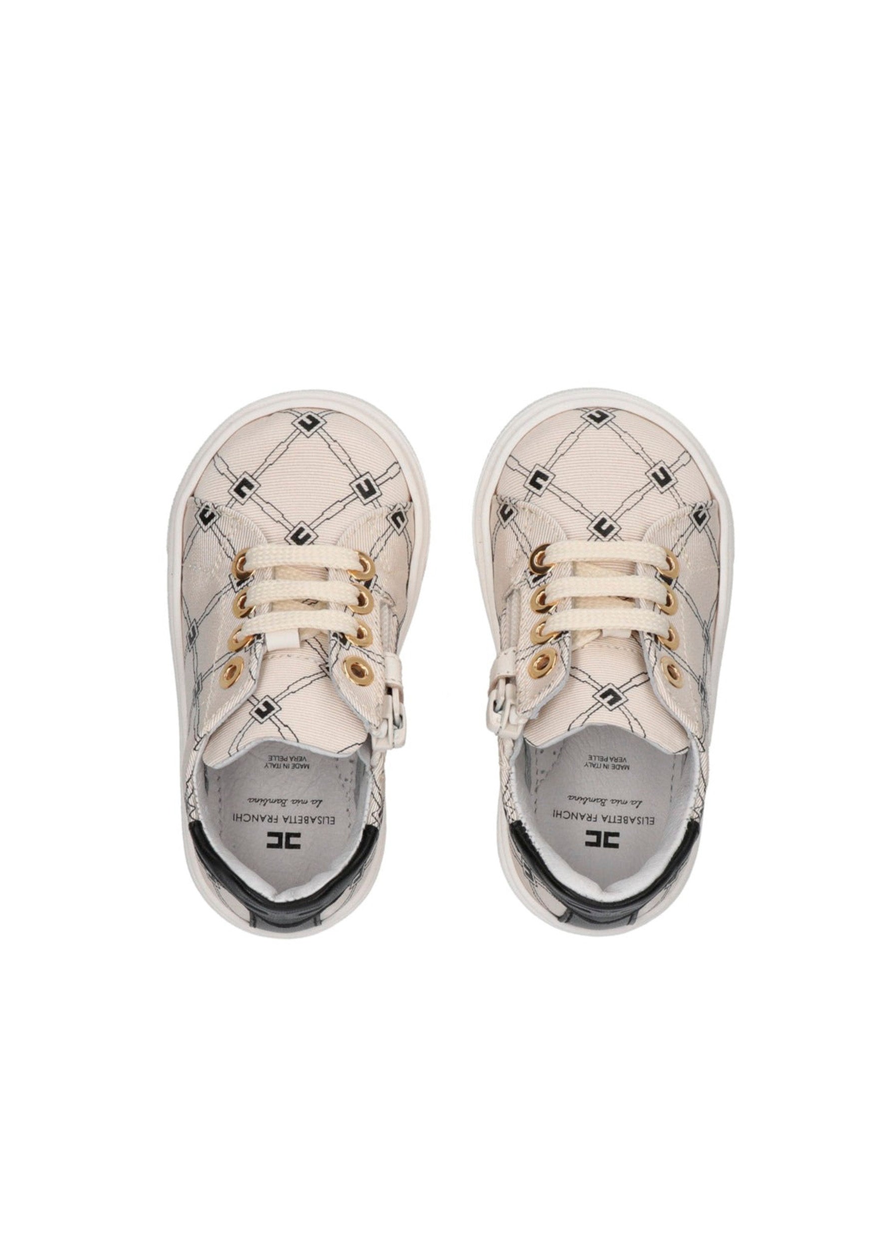 Elisabetta Franchi La Mia Bambina Sneakers Burro/Nero Monogram per Neonate
