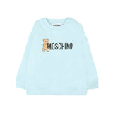 Moschino Kids Felpa Girocollo Celeste con Logo per Neonati