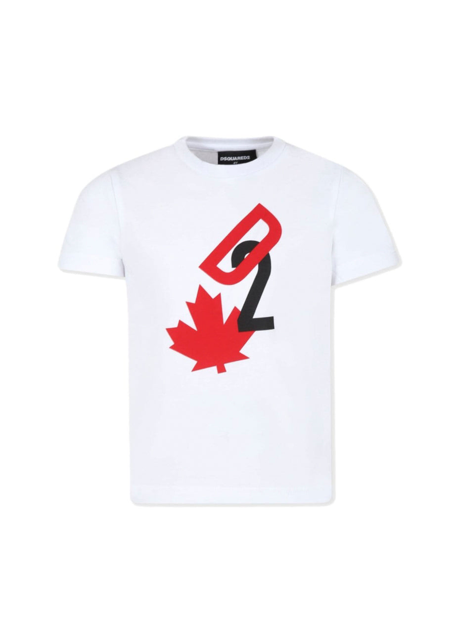 Dsquared2 Kids T-shirt Bianca con Stampa Leaf per Bambini
