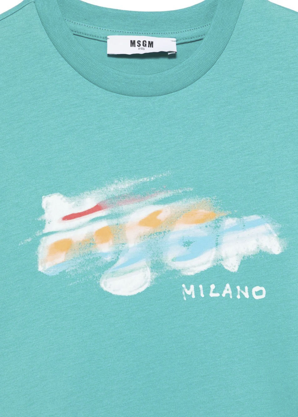 MSGM Kids T-shirt Verde Ottanio con Blurred Logo per Bambini dettglio