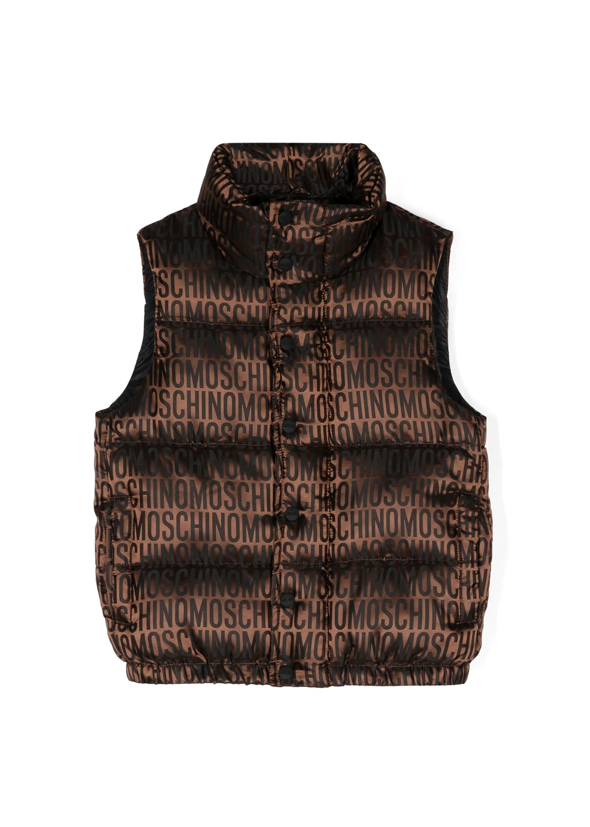 Moschino Kids Giubbino Smanicato Marrone con Logo Monogram per Bambini