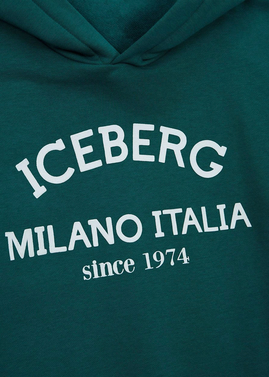 Iceberg Kids Felpa Verde con Cappuccio con Stampa (dettaglio)