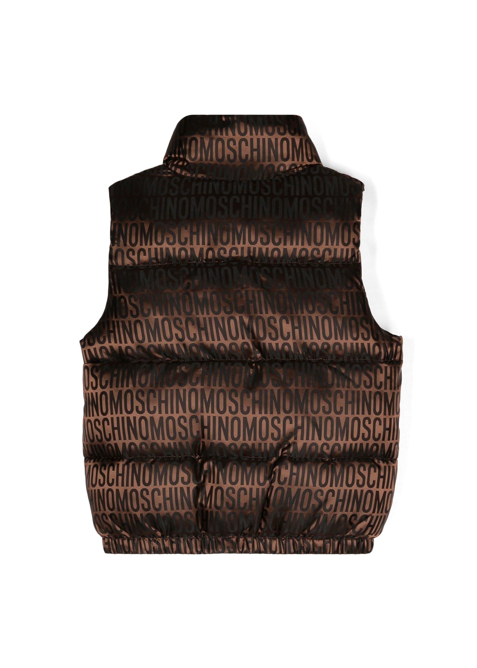 Moschino Kids Giubbino Smanicato Marrone con Logo Monogram per Bambini (retro)