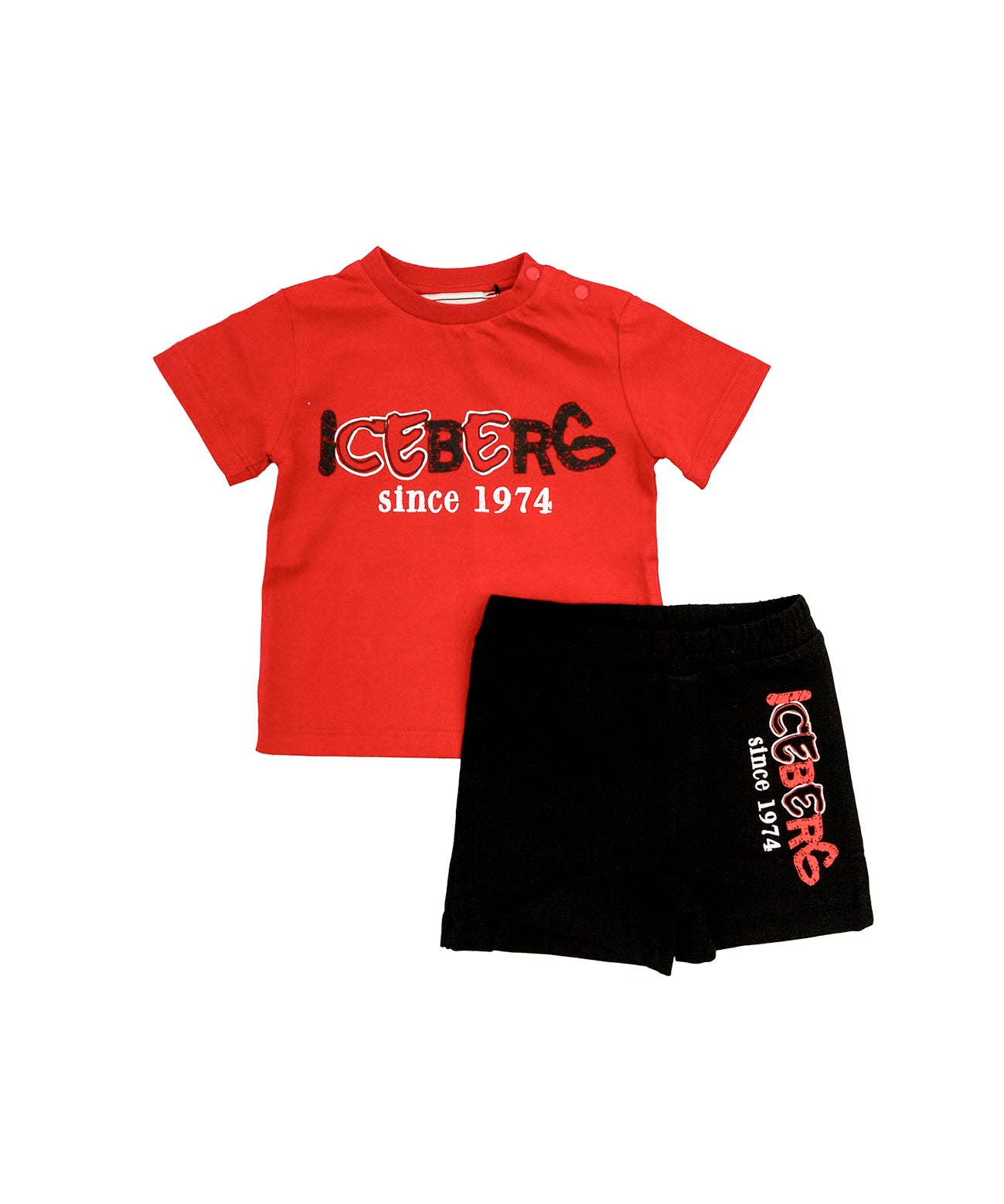 Iceberg Kids T-shirt Rossa con Shorts Neri per Neonati