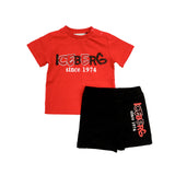 Iceberg Kids T-shirt Rossa con Shorts Neri per Neonati
