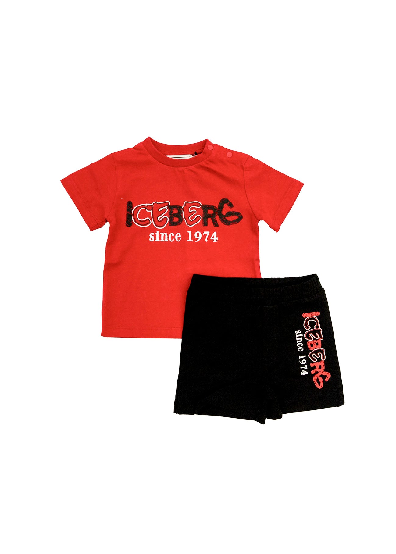 Iceberg Kids T-shirt Rossa con Shorts Neri per Neonati