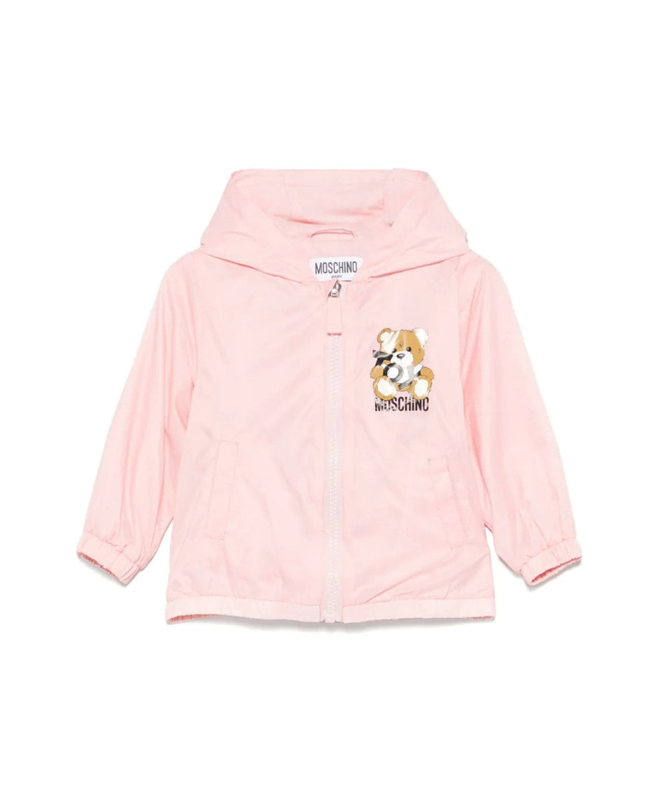 Moschino Kids Giubbino a Vento Rosa con Stampa Toy per Neonate