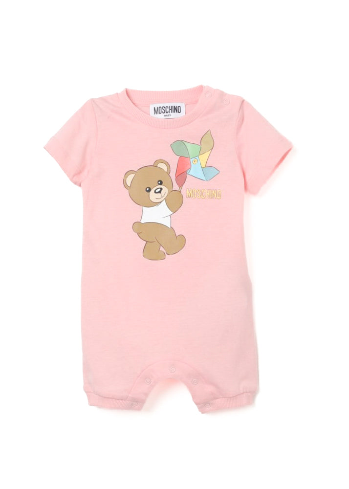 Moschino Kids Tutina Rosa con Stampa Teddy Bear per Neonate (fronte)