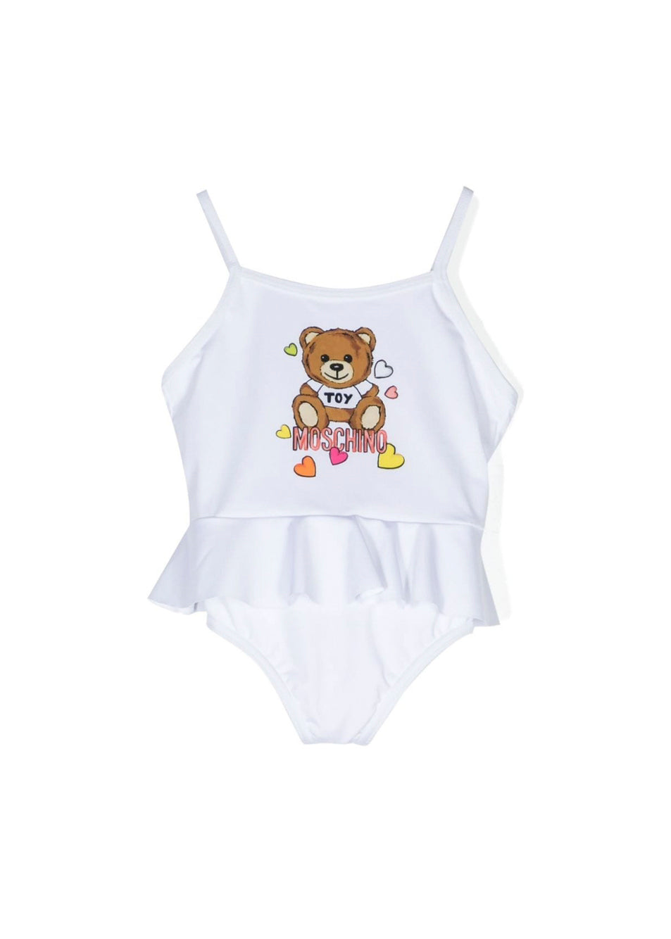 Moschino Kids Costume Monokini Bianco Teddy Bear per Neonate (fronte)