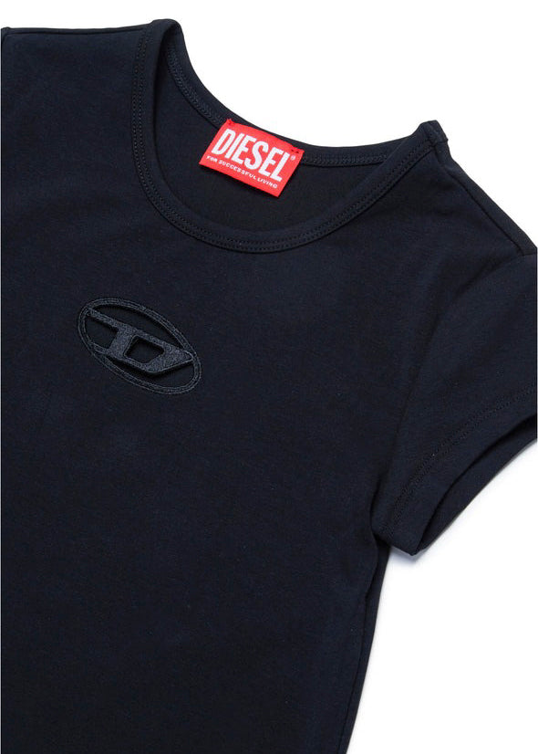 Diesel Kids Abito Nero con Logo Oval D per Bambine