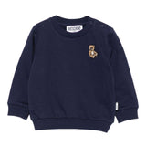 Moschino Kids Felpa Girocollo Blu Navy con Patch per Neonati
