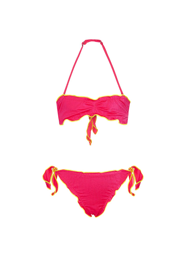 Effek Costume Bikini a Fascia Fucsia Fluo per Bambine