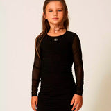 Twinset Kids Abito Nero Corto in Tulle con Arricciatura per Bambine