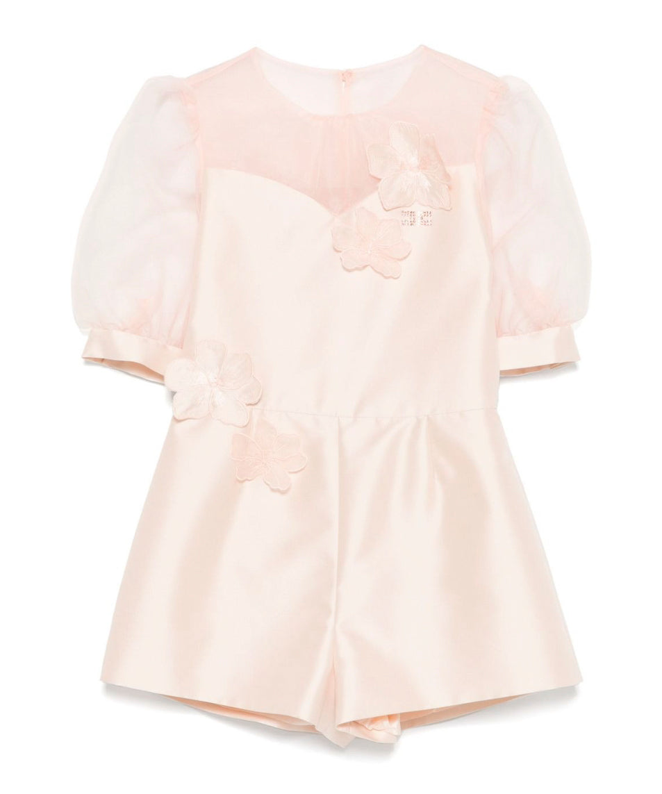 Elisabetta Franchi La Mia Bambina Tuta Mikado Rosa con Applicazione Fiori per Bambine