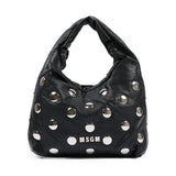 Msgm Kids Borsa a Spalla Nera con Applicazioni Metalliche e Logo per Bambine