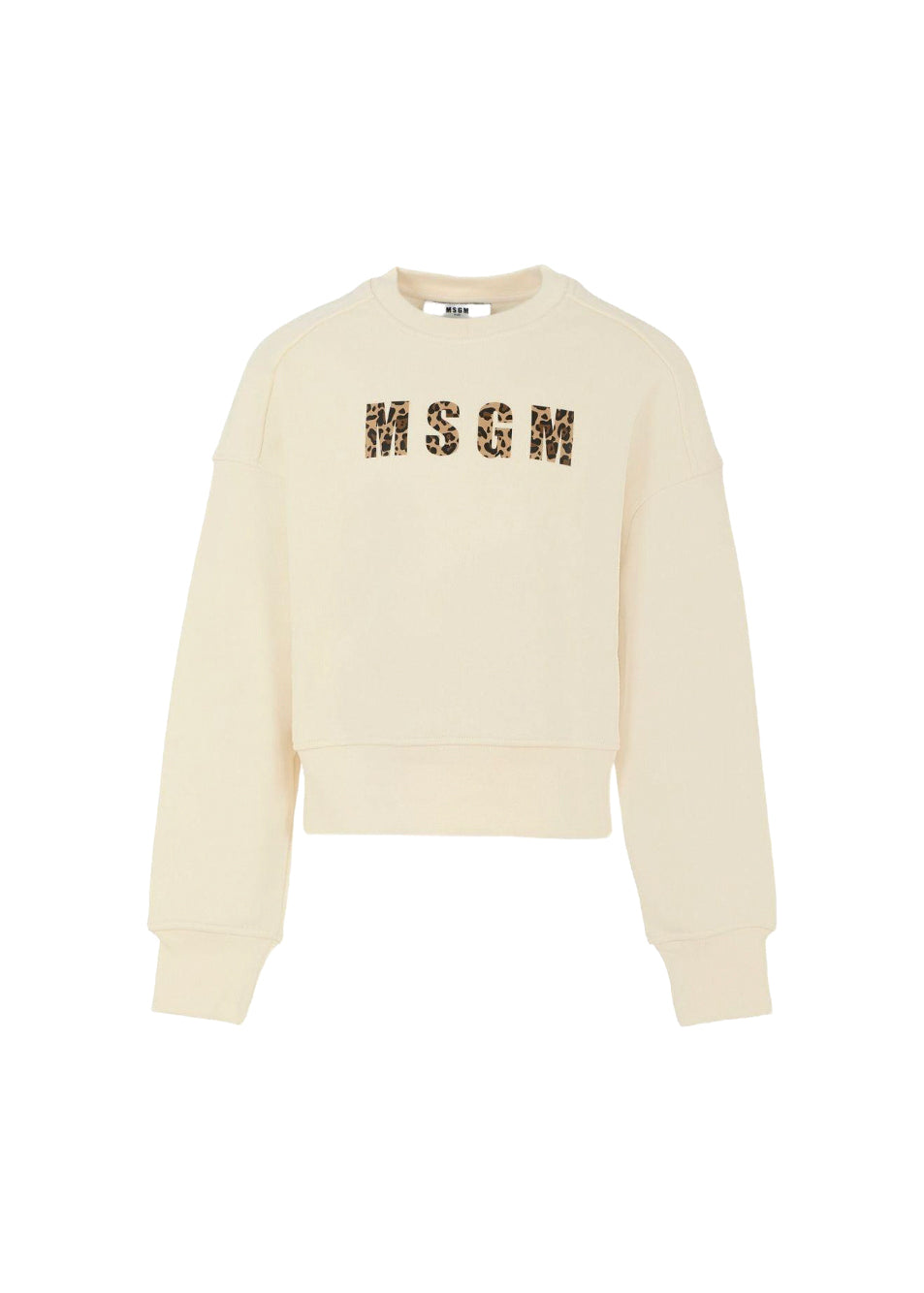 MSGM Kids Felpa Girocollo Crema con Logo Maculato per Bambine