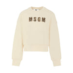 MSGM Kids Felpa Girocollo Crema con Logo Maculato per Bambine