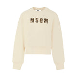 MSGM Kids Felpa Girocollo Crema con Logo Maculato per Bambine