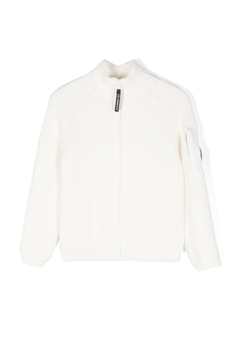 C.P. Company Kids Maglione Bianco con Zip a Coste per Bambini