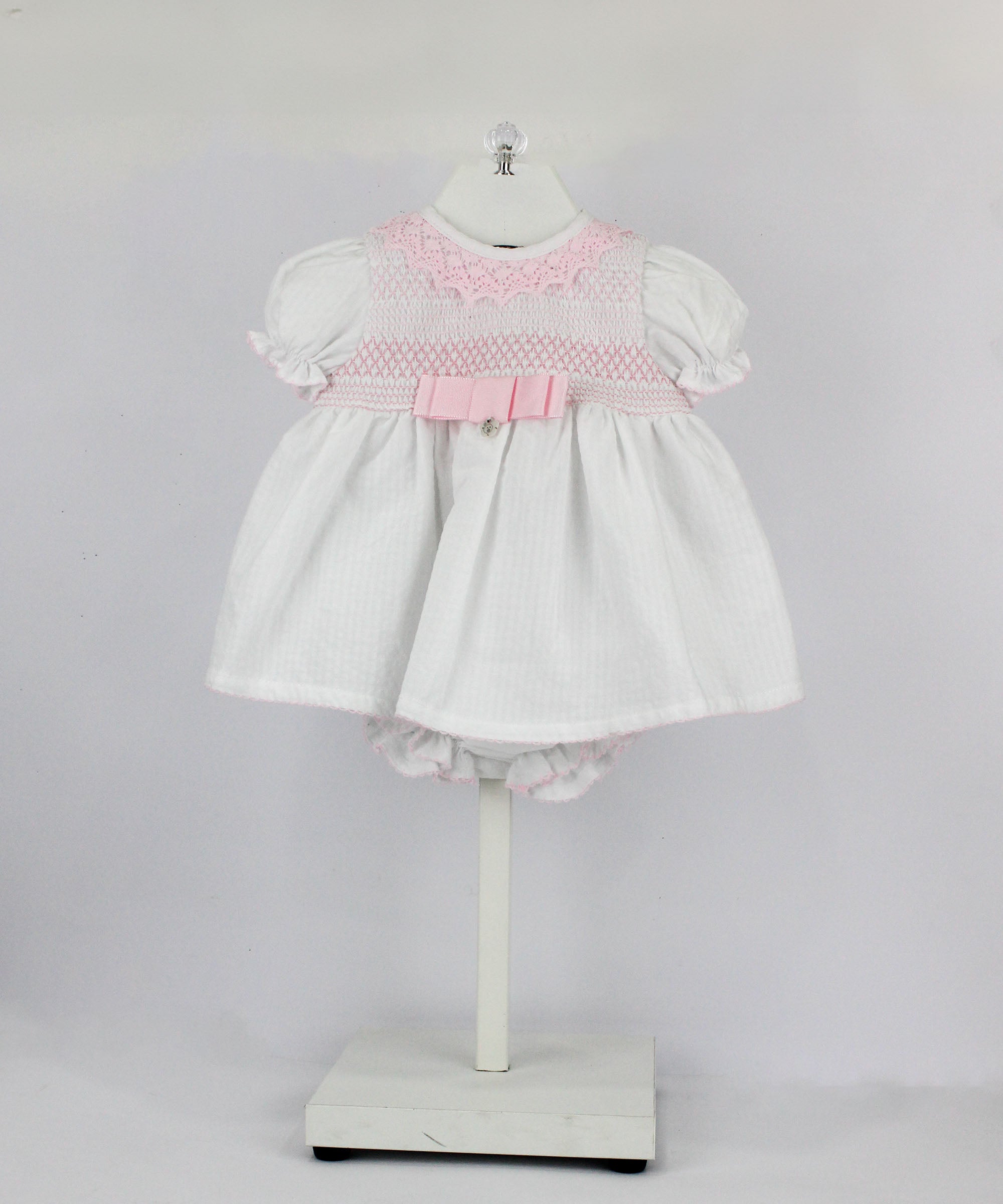 Deolinda Abito con Culotta Bianco/Rosa per Neonate