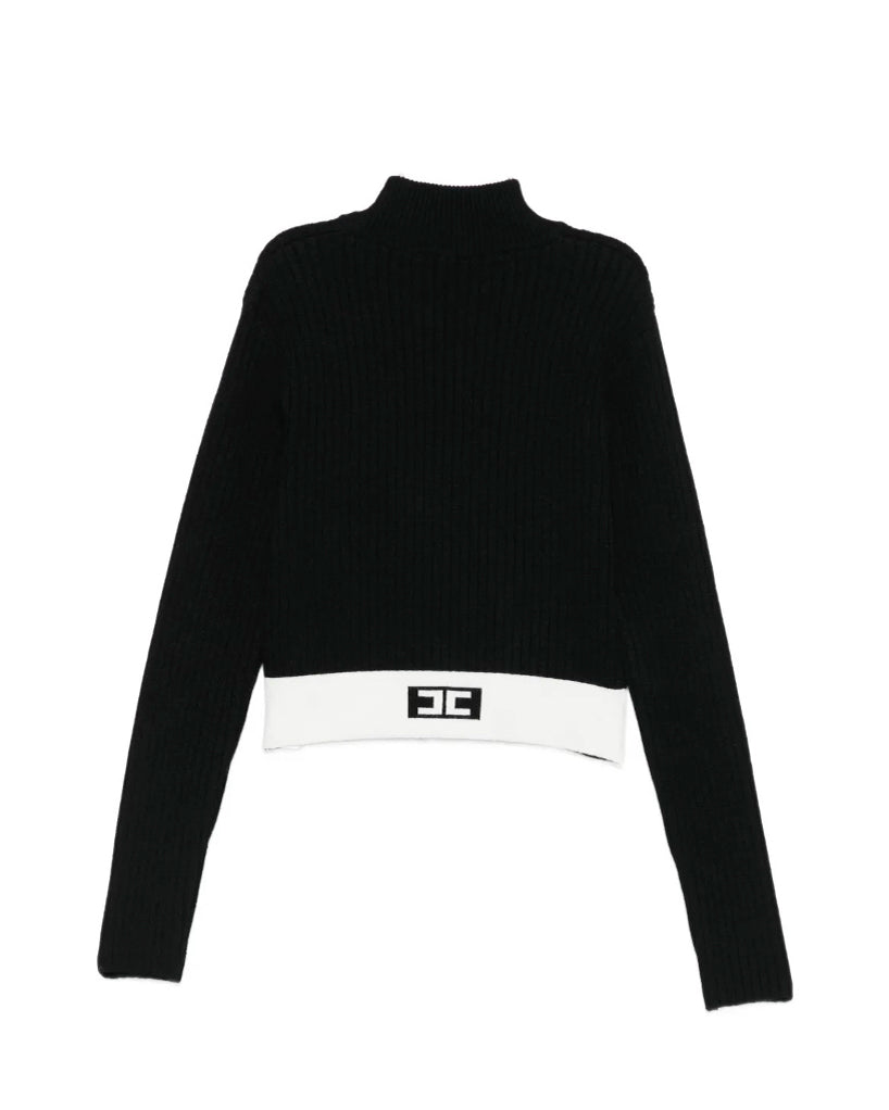 Elisabetta Franchi La Mia Bambina Maglioncino Nero con Banda Logo per Bambine