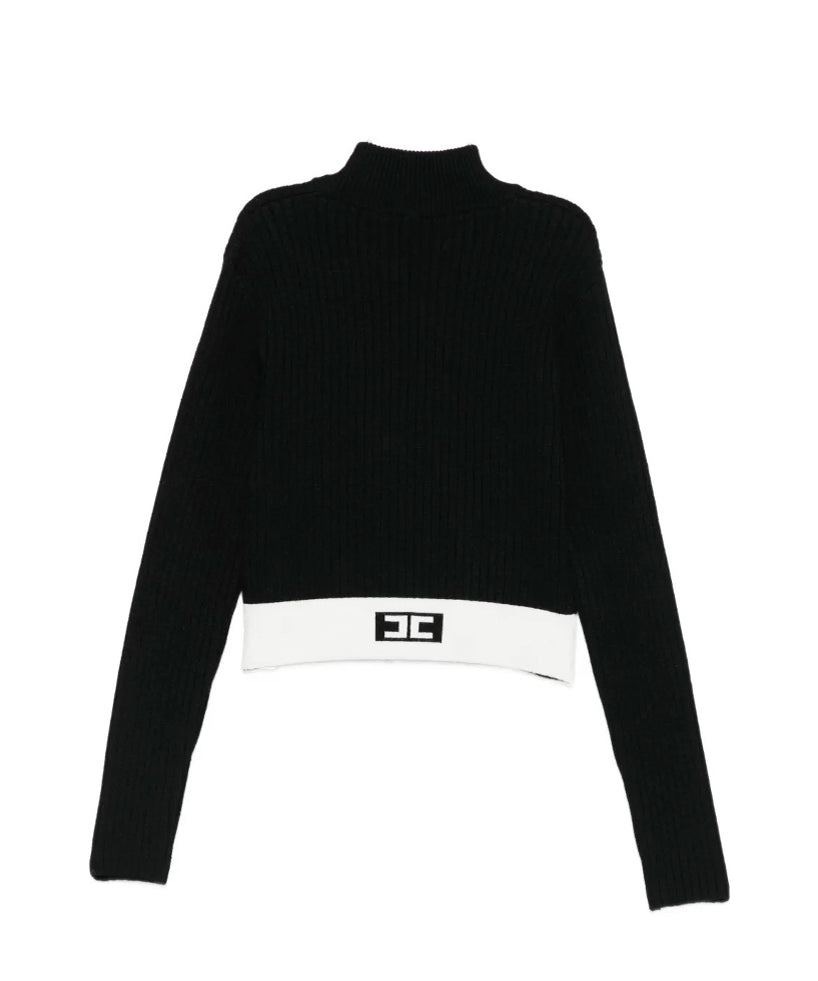 Elisabetta Franchi La Mia Bambina Maglioncino Nero con Banda Logo per Bambine